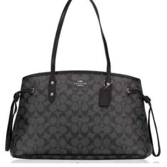 Coach Handbags - Coach Signature Canvas Drawstring Carryall Tote Bag in black and grey